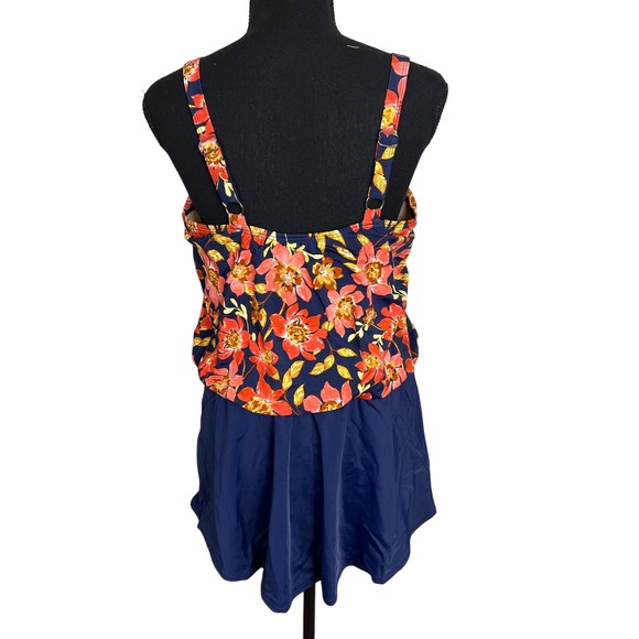 Denim & Co. Beach Sweetheart Neck Blouson Swim Dress NAVY FLORAL NWOT SIZE 12 - Picture 4 of 6